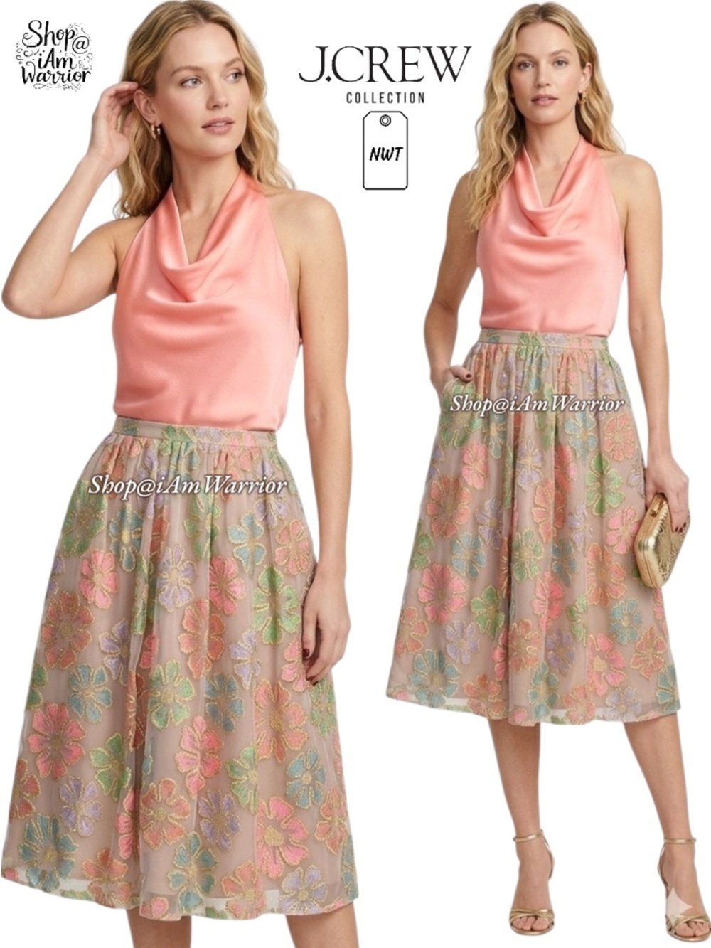 J.Crew Collection NWT metallic floral Austrian tulle midi skirt *shop@iamwarrior